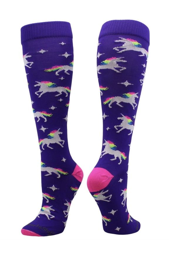 Rainbow Unicorn Sports Socks - Purple/Neon Pink - Large