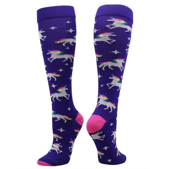Rainbow Unicorn Sports Socks - Purple/Neon Pink - Medium