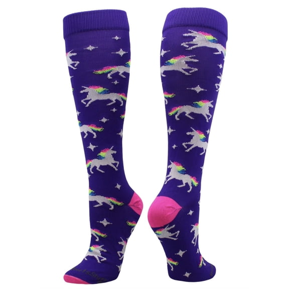 Rainbow Unicorn Sports Socks - Purple/Neon Pink - X-Small