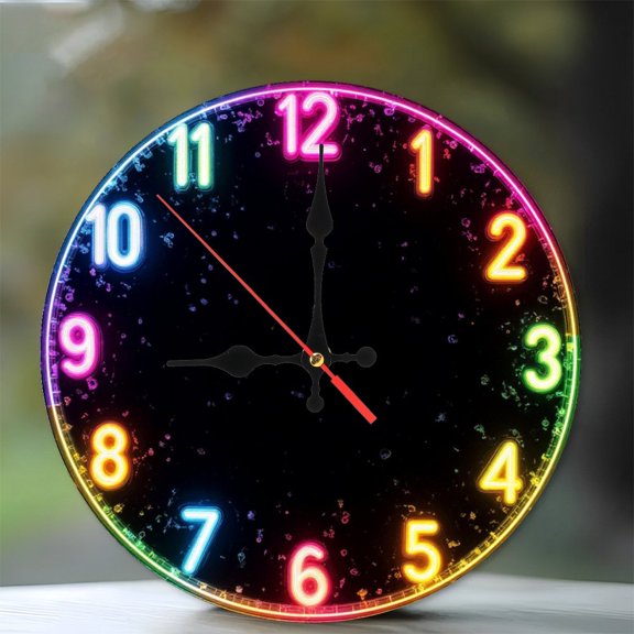 Neon Rainbow Wall Clock Light  Home Decor 10-Inch Silent Wooden Wall Clock, Battery Operated (AA Batteries Not Included), Artistic Home Decor