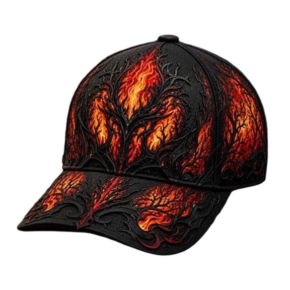 Neon Red Bat Flame Baseball Cap, Gothic Halloween Sparkle Hat