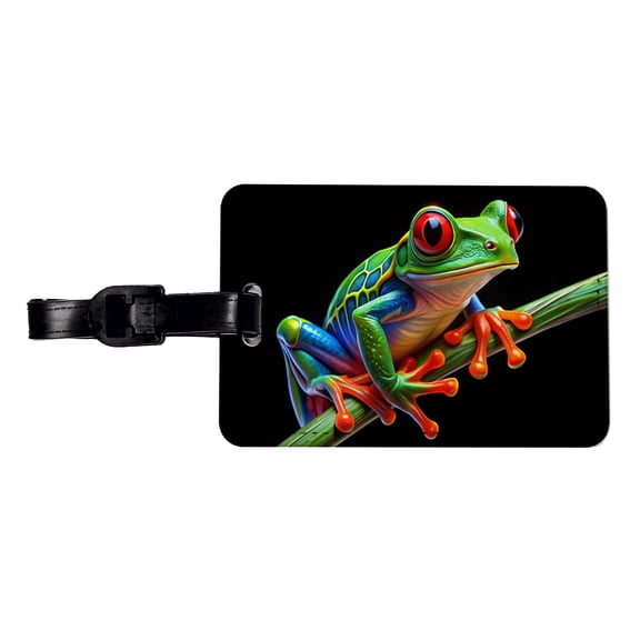 Neon Red-Eyed Tree Frog Faux Leather Travel Luggage Tag