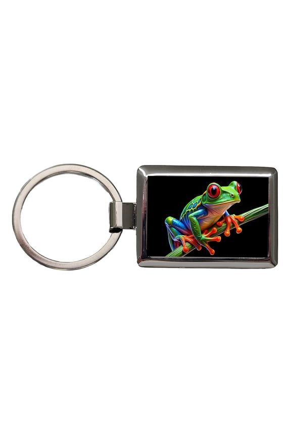 Neon Red-Eyed Tree Frog Metal Rectangle Keychain