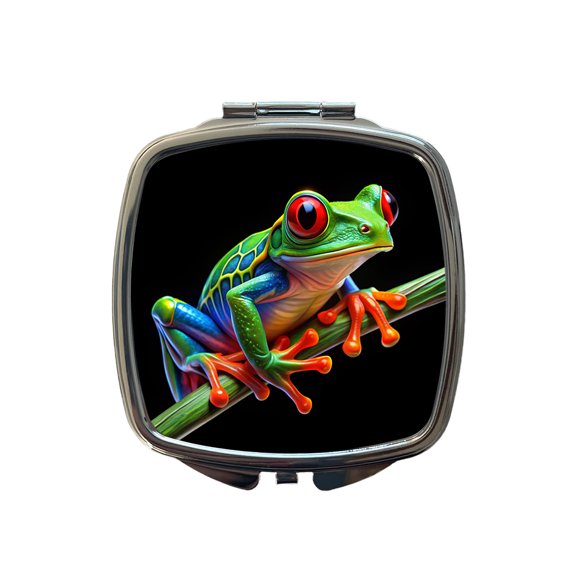 Neon Red-Eyed Tree Frog Travel Makeup Handbag Purse Small Pocket Compact Mirror