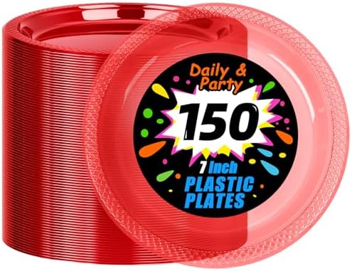 Neon Red Party Plates 7 Inch -150 Count, Translucent Red Plastic ...