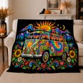 thumbnail image 1 of Neon Retro Camper Van Surfer surreal Flower Power, Peaceful Mountain Lake Scene, Warm Flannel Blanket for Cabin and Lodge, Outdoor Lovers Camping Gift, Fantasy Home Decor, 1 of 9