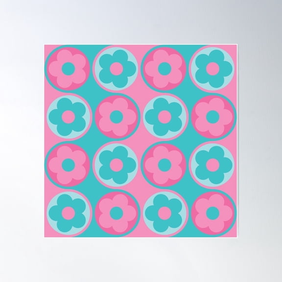 Neon Retro Flower Pattern - Flower Power 70'S Inspired Hippie Design Poster Wall Art, Modern Wall Decor For Living Room Bedroom, 24x24 UNFRAMED