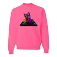 thumbnail image 1 of Neon Retro Rainbow DJ MC Hip Hop Cat | Mens Cat Lover Crewneck Graphic Sweatshirt, Neon Pink, 2XL, 1 of 4