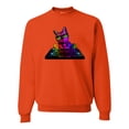thumbnail image 1 of Neon Retro Rainbow DJ MC Hip Hop Cat | Mens Cat Lover Crewneck Graphic Sweatshirt, Orange, X-Large, 1 of 4