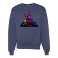 thumbnail image 1 of Neon Retro Rainbow DJ MC Hip Hop Cat | Mens Cat Lover Crewneck Graphic Sweatshirt, Vintage Heather Navy, X-Large, 1 of 4
