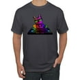 thumbnail image 1 of Neon Retro Rainbow DJ MC Hip Hop Cat | Mens Cat Lover Graphic T-Shirt, Charcoal, Medium, 1 of 4