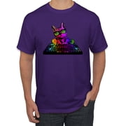 Neon Retro Rainbow DJ MC Hip Hop Cat | Mens Cat Lover Graphic T-Shirt, Purple, 4XL