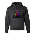 thumbnail image 1 of Neon Retro Rainbow DJ MC Hip Hop Cat | Mens Cat Lover Hooded Sweatshirt Graphic Hoodie, Heather Black, Large, 1 of 4