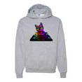 thumbnail image 1 of Neon Retro Rainbow DJ MC Hip Hop Cat | Mens Cat Lover Hooded Sweatshirt Graphic Hoodie, Heather Grey, Medium, 1 of 4