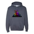 thumbnail image 1 of Neon Retro Rainbow DJ MC Hip Hop Cat | Mens Cat Lover Hooded Sweatshirt Graphic Hoodie, Vintage Heather Navy, X-Large, 1 of 4