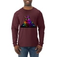 thumbnail image 1 of Neon Retro Rainbow DJ MC Hip Hop Cat | Mens Cat Lover Long Sleeve T-Shirt, Maroon, Small, 1 of 1