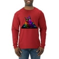 thumbnail image 1 of Neon Retro Rainbow DJ MC Hip Hop Cat | Mens Cat Lover Long Sleeve T-Shirt, Red, 2XL, 1 of 1