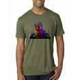 thumbnail image 1 of Neon Retro Rainbow DJ MC Hip Hop Cat | Mens Cat Lover Premium Tri Blend T-Shirt, Military Green, X-Large, 1 of 4