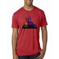 thumbnail image 1 of Neon Retro Rainbow DJ MC Hip Hop Cat | Mens Cat Lover Premium Tri Blend T-Shirt, Vintage Red, Small, 1 of 4