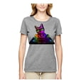 thumbnail image 1 of Neon Retro Rainbow DJ MC Hip Hop Cat | Womens Cat Lover Graphic T-Shirt, Heather Grey, Medium, 1 of 4