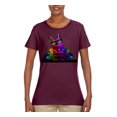 thumbnail image 1 of Neon Retro Rainbow DJ MC Hip Hop Cat | Womens Cat Lover Graphic T-Shirt, Maroon, Large, 1 of 4