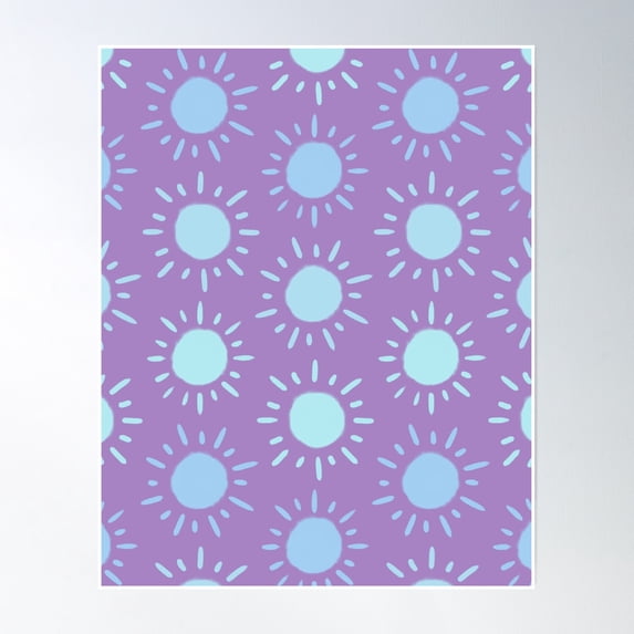 Neon Retro Sun Pattern - Lavender Pastel Blue Palette Poster Wall Art ...