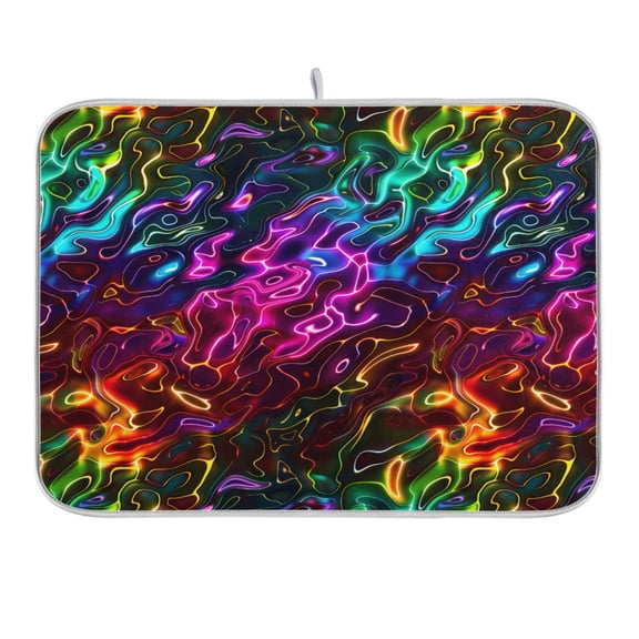 Neon Ripples Dish Drying Mat 16x18 Absorbent Microfiber Draining Rack Pad for Kitchen Counter Sink