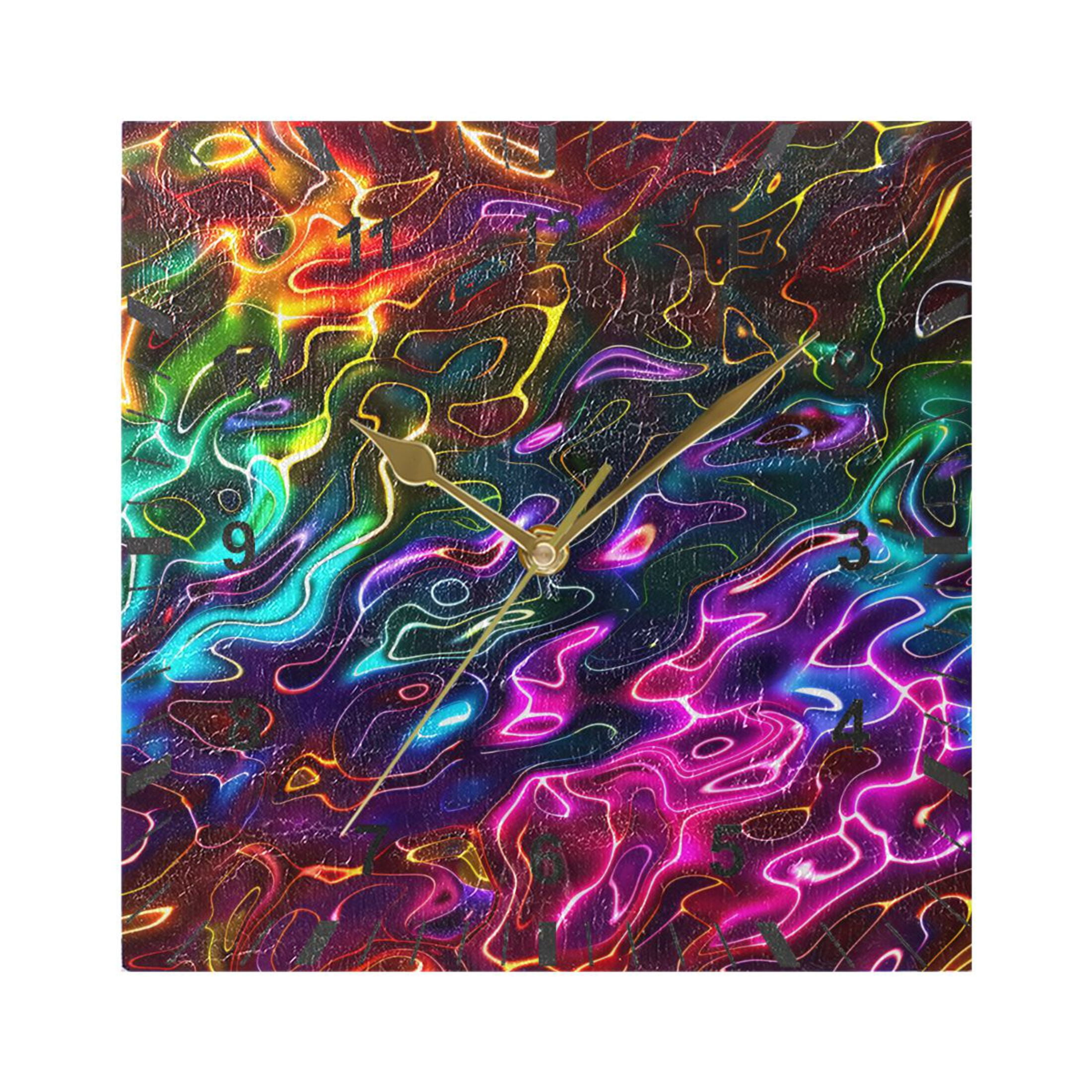 Neon Ripples Wall Clock Battery Operated Silent Non-Ticking Bedroom ...