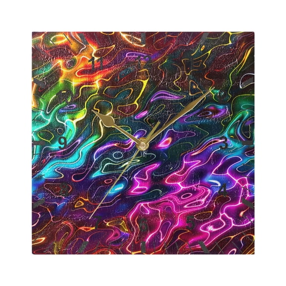 Neon Ripples Wall Clock Battery Operated Silent Non-Ticking Bedroom Office Kitchen Home School Decor 7.8"(Gold)