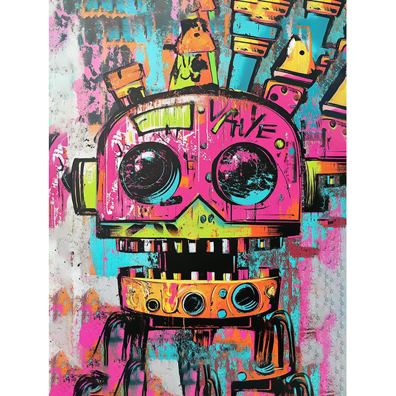 Neon Robot Graffiti Wall Art Canvas PrintSuitable for Living RoomBedroomOfficeStudioand Apartment Decoration.