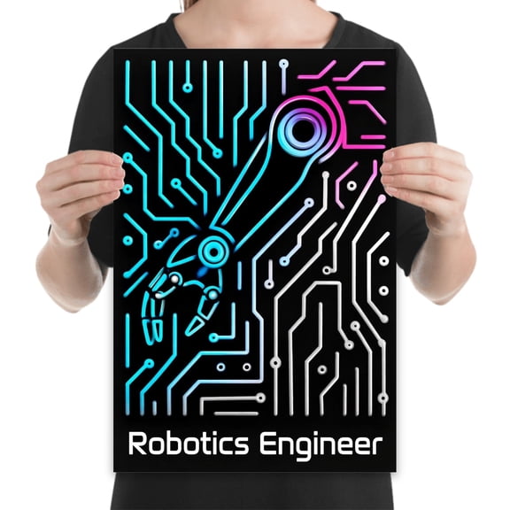 Neon Robotics Wall Art, 13x19 glossy print for makers and STEM workspaces and dorm rooms