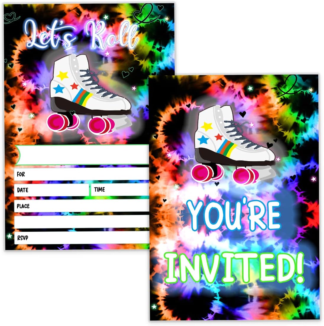 Neon Roller Skate Party Invitations Roller Skating Birthday Party
