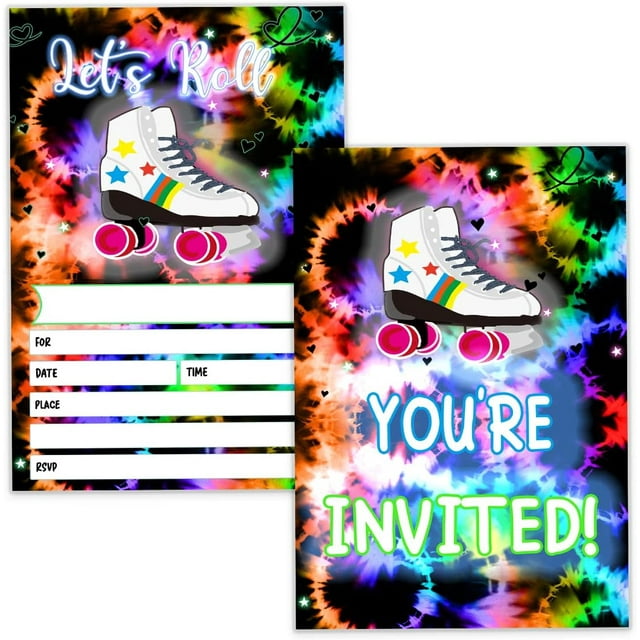 Neon Roller Skate Party Invitations Roller Skating Birthday Party