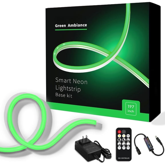 Neon Rope Lights, 16.4ft Rope Lights with Dimmable Remote and Adapter, Flexible Led Strip Lights for Bedroom, Super Bright, DIY Neon Sign, Indoors Outdoors Wall Decor, Green