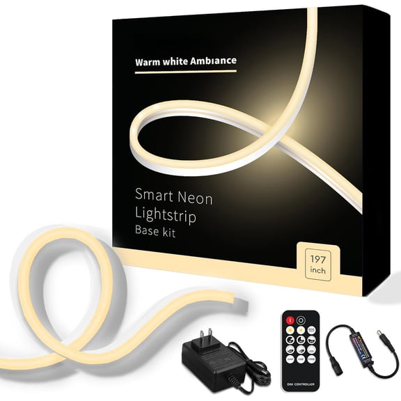 Neon Rope Lights, 16.4ft Rope Lights with Dimmable Remote and , Flexible Strip Lights for , Bright DIY Neon Sign, Indoor Outdoor Wall Decor Warm White