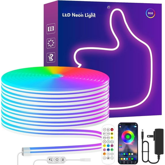 Neon Rope Lights, 23ft Light Strip, 24V Music Sync App/Remote Control ...