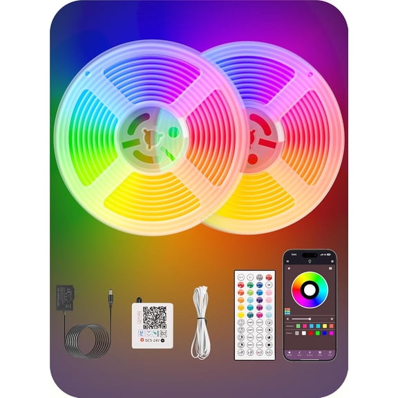 Neon Rope Lights, 32.8Ft RGB LED Strip Lights - App & Remote Control, Music Sync, IP67 Waterproof, Flexible Neon Lights for Bedroom, Gaming, Party, Outdoor Decor, Multiple Modes