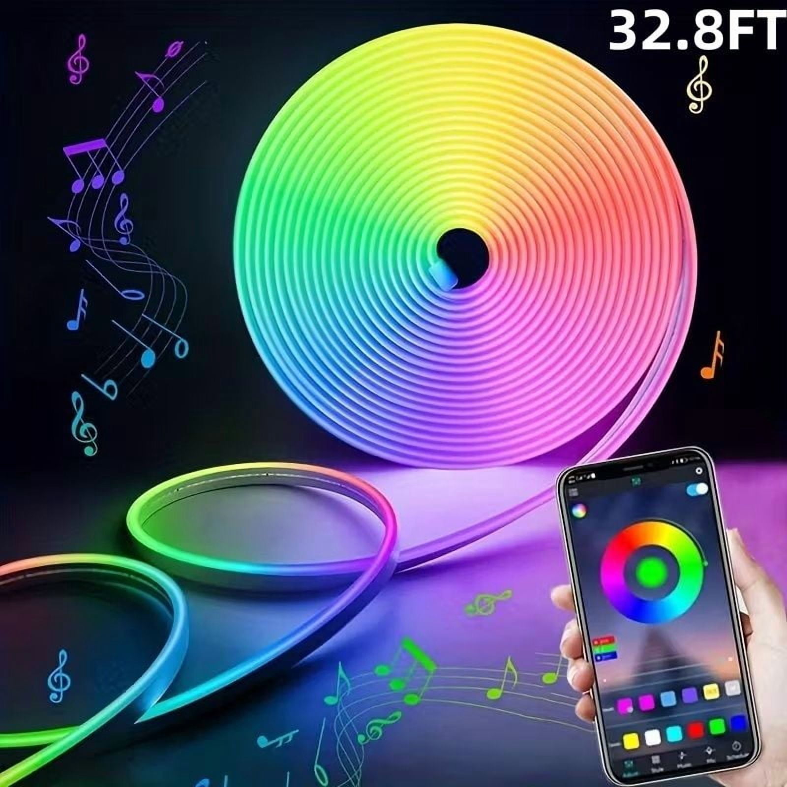 Neon Rope Lights , Flexible LED Strip Lights with App & Remote Control, Music Sync RGB Light Strip, IP65 Waterproof Rope Lights for Bedroom, Gaming Room, Party Decor
