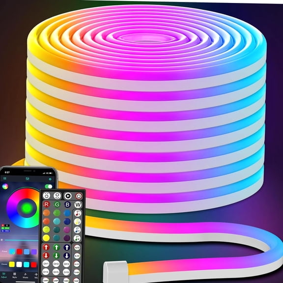 Neon Rope Lights, RGB LED Strip with Remote, 50FT IP67 Waterproof Flexible Tape for Room Decor, Music, 72W