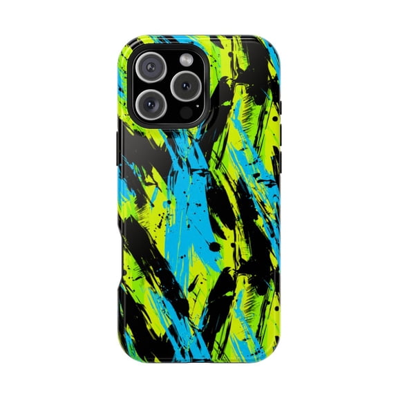 Neon Rush Magnetic Tough Phone Case, Bold Abstract Dual Layer Shockproof Protective Cover Compatible with iPhone 15 Pro Max