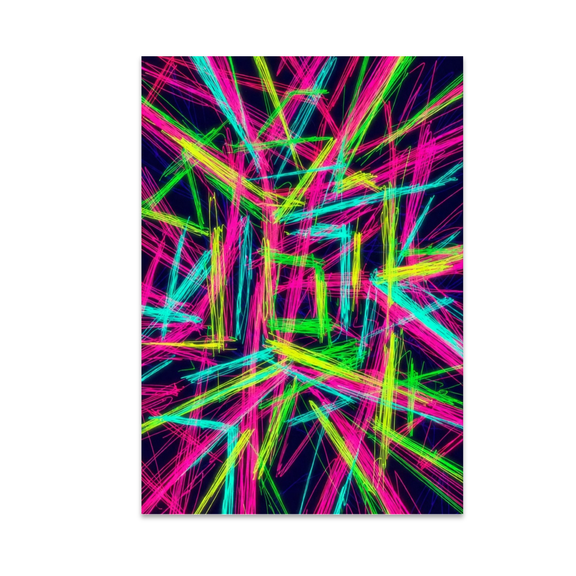 Neon Scribble Maze Wall Art - Modern Decor Enthusiast - 13x19 Poster Print