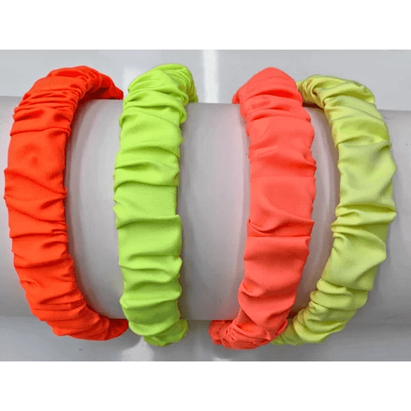 Neon Scrunched Fabric Headbands for Girls 4-Piece Bright Elastic Hairband Set in Assorted Fluorescent Colors