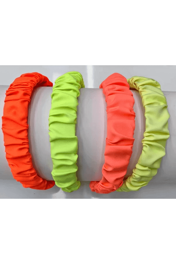 Neon Scrunched Fabric Headbands for Girls 4-Piece Bright Elastic Hairband Set in Assorted Fluorescent Colors