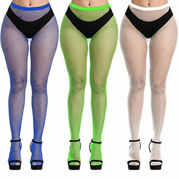 Neon Sexy Fishnet Tights Women Stockings Party Club Wear Pantyhose Women Green Carnival Fish Net Stockings Female Tight Meias (3 pairs,One Size)