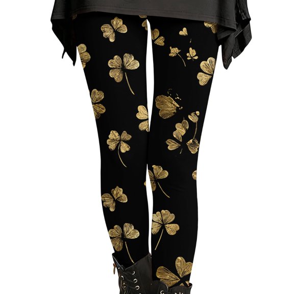 Neon Shamrock & Clover Print Leggings – High Waisted St. Patrick's Day Yoga Pants, Bright Fluorescent Green Workout Leggings Fit for Home, Gym, Casual Wear Black-XL