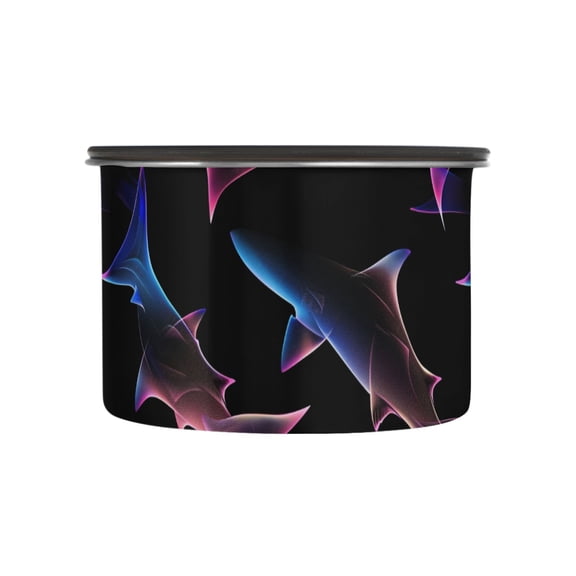 Neon Shark Print Airtight Coffee Bean Canister 17oz Food Storage Containers with Lids For Gournd, Tea, Sugar, Flour, Rice, Cereal, Candy Cookie Jar