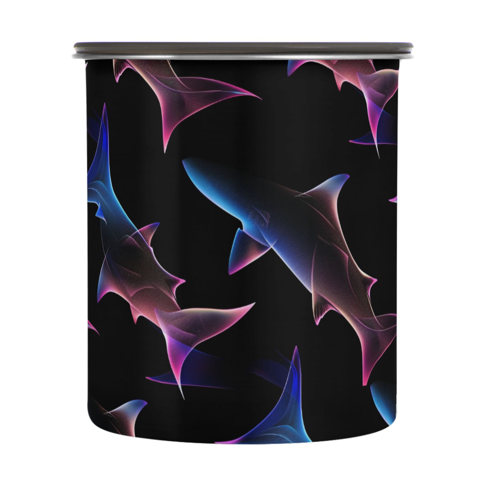 Neon Shark Print Airtight Coffee Bean Canister 30oz Food Storage Containers with Lids For Gournd, Tea, Sugar, Flour, Rice, Cereal, Candy Cookie Jar