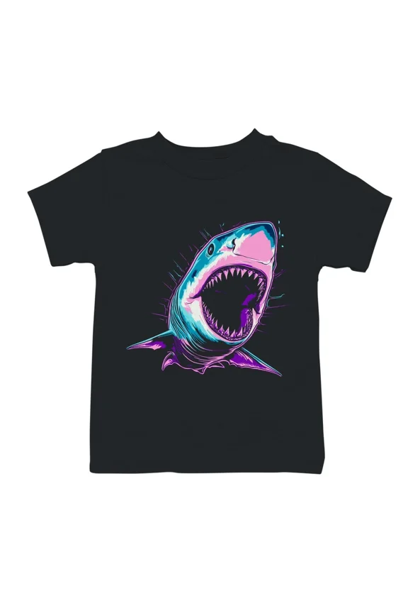Neon Shark Vibrant Colors Deep Sea Predator Ocean Nature Youth Unisex T-Shirt, up to size 5XL