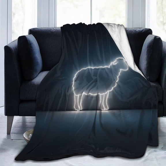 Neon Sheep Throw Blanket, Minimalist Glowing Line Artwork, Modern and Cozy Home Decor 50x40