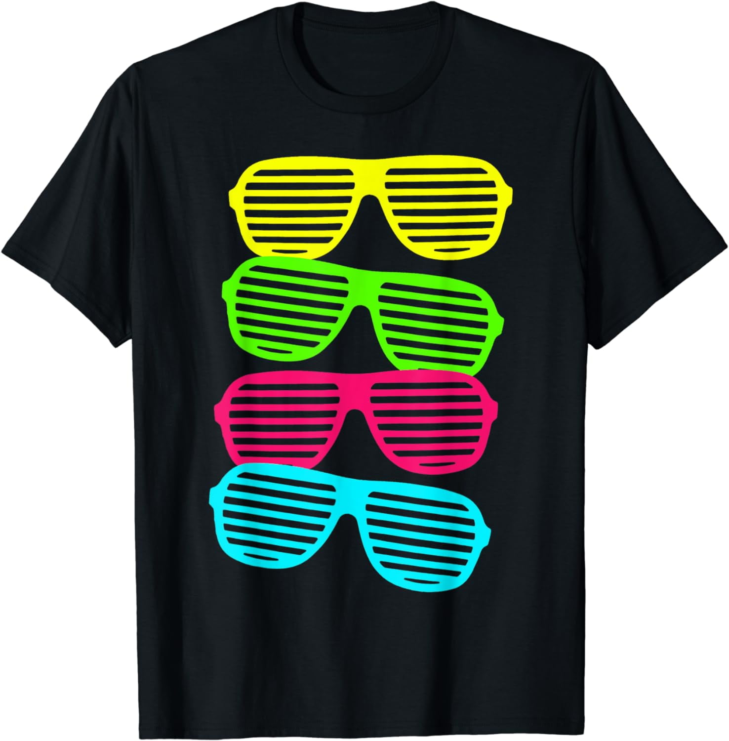 Neon Shutter Shades Cool Stack of Sunglasses Bright TShirt